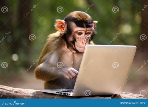 Monkey Using Laptop Computer Stock Illustration - Illustration of ...