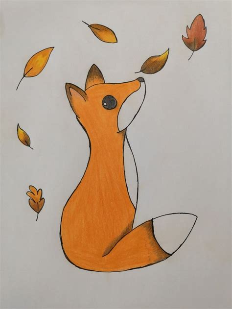 fox drawing | Fall drawings, Cute fox drawing, Easy drawings