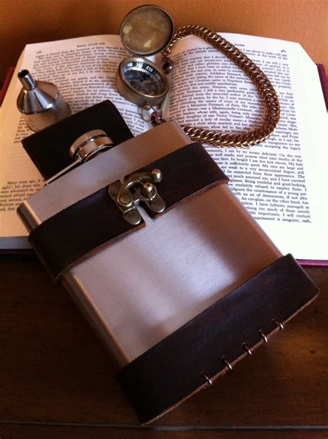 Leather Steampunk Flask Holder / Holster with 18 oz Flask with