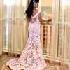 Arabic Pink Mermaid Pink Lace Prom Dress With Off Shoulder Illusion Lace Appliques, Crystal ...