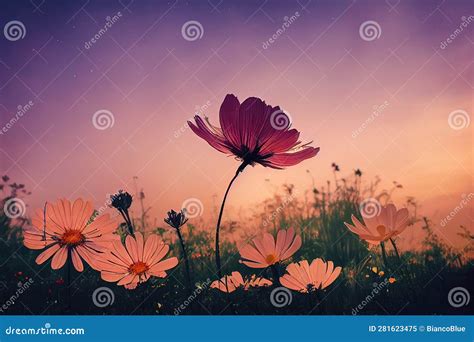 Ravishing Closeup Flower Scenery in Natural Landscape with Starry Night Sky. Stock Image - Image ...