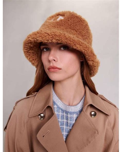 Maje Fake Fur Clover Bucket Hat in Brown | Lyst
