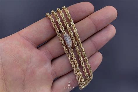 4mm 14k Rope Solid Gold Diamond Lock Necklace | Uverly