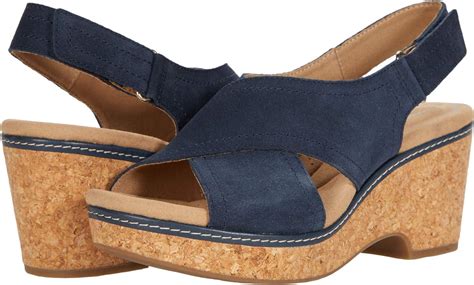 Clarks Women's Giselle Cove Wedge Sandal, Navy Leather, 7 UK: Amazon.co.uk: Shoes & Bags