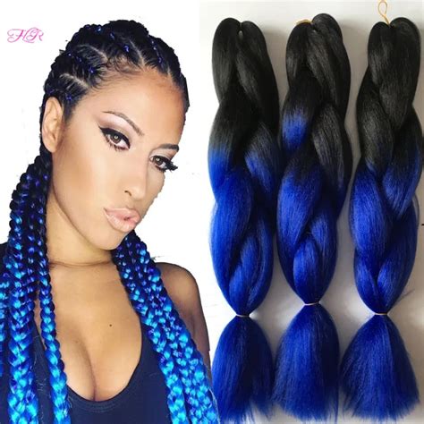 Itsuhair Ombre Blue Braiding Hair Kanekalon Jumbo Braid Crochet Hair 24inch Long Box Braids Hair ...