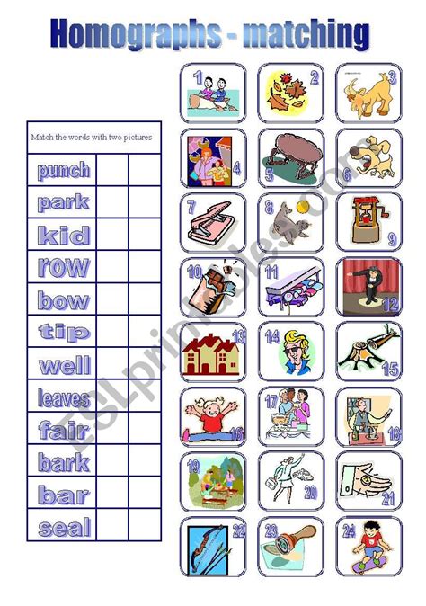 Homographs - matching - ESL worksheet by piszke