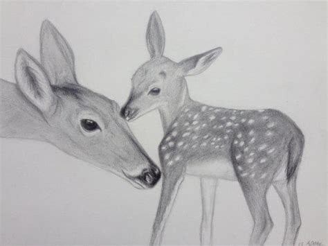 Items similar to Doe and fawn deer pencil drawing 9x12 on Etsy