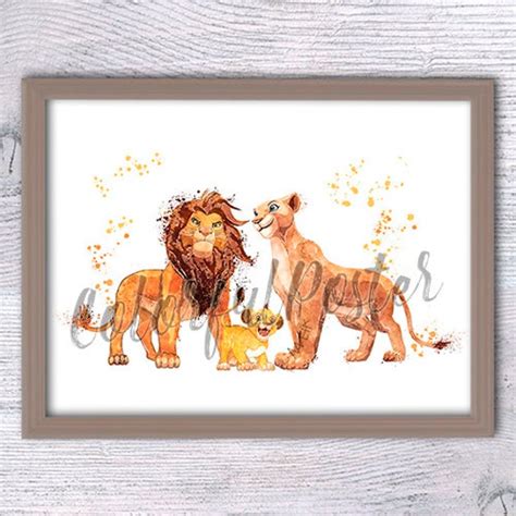 Lion King art print Lion King family watercolor poster Lion | Etsy