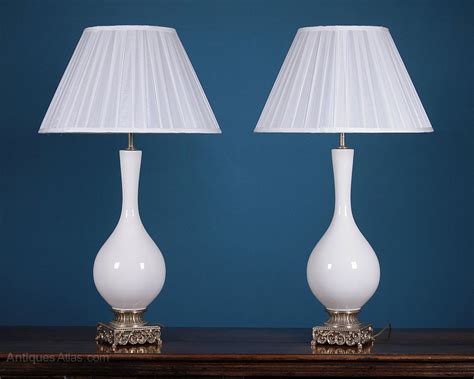 Antiques Atlas - Pair Of Tall White Porcelain Table Lamps C.1960.