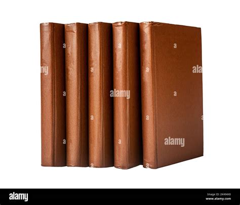 Brown classic books standing vertical with empty spines, templates isolated on white background ...