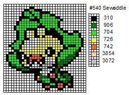 540 Sewaddle | Pokemon cross stitch, Pokemon, Nerd crafts