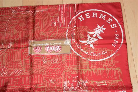 Hermes Scarf De Passage a Ginza Tokyo Silk 90 cm Red Carre 35" – art ...