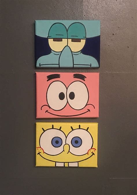 Mini canvas magnets : SpongeBob on Mercari | Cute canvas paintings, Diy ...