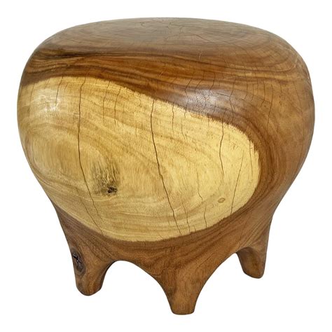 Two Tone Acacia Wood Bulb Stool / Table | Chairish