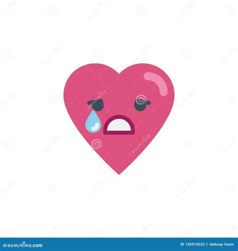 Crying Heart Face Character Emoji Flat Icon Stock Vector - Illustration of solid, tears: 135974532