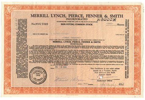 A Merrill Lynch, Pierce, Fenner & Smith Stock Signed By Donald Regan