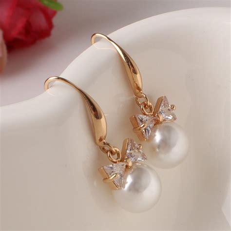 2017 high end fashion jewelry ear Fangzuan large pearl bow earrings wholesale zircon ...