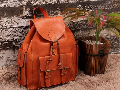 Womens Leather Backpack Orange Leather Backpack Leather - Etsy