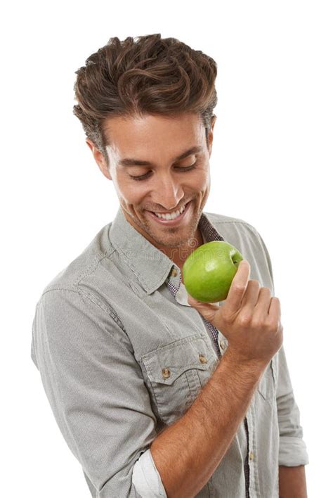 Apple, Healthy Diet and Happy Man with Food, Nutrition and Isolated on ...