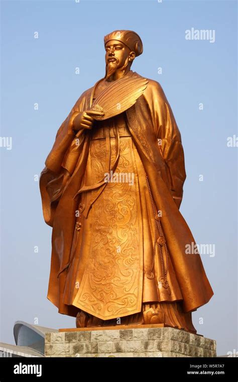 A bronze statue of ancient Chinese strategist and statesman Zhuge Liang during the Three ...