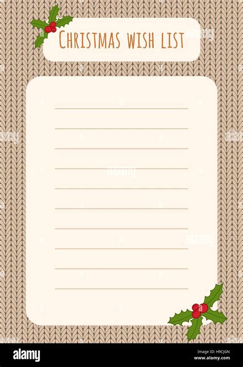 Christmas wish list design template over a knitted background with ...