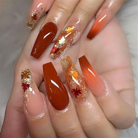 Orange Fall Leaf Nails