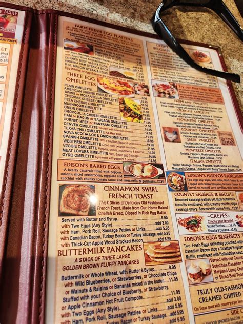 Menu at The Edison Diner restaurant, Edison