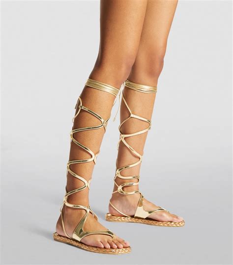 Womens Jimmy Choo gold Agave Flat Leather Sandals | Harrods UK