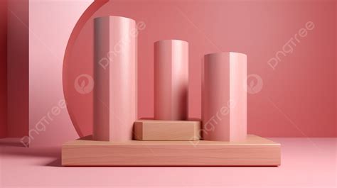 Three Pink Podiums With A Wooden Base In A 3d Rendering Against A Pink Background, 3d Cylinder ...