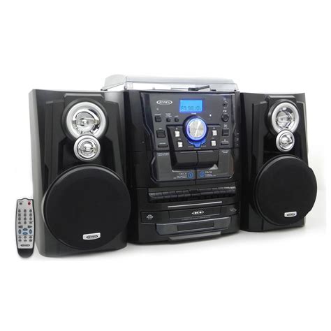 Jensen Bluetooth 3 Speed Stereo Turntable 3 CD Changer Music System with Dual Cassette and ...