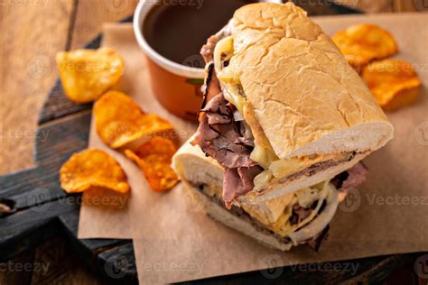 Italian beef sandwich au jus in a bowl 16117691 Stock Photo at Vecteezy