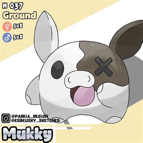 Parkia Region on Instagram: “N° 037 Mukky Types: Ground Pig Pokémon Mukky is very sociable. They ...