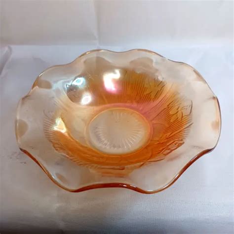 JEANETTE GLASS IRIS and Herringbone Marigold Carnival Iridescent 9.5" Bowl $14.96 - PicClick