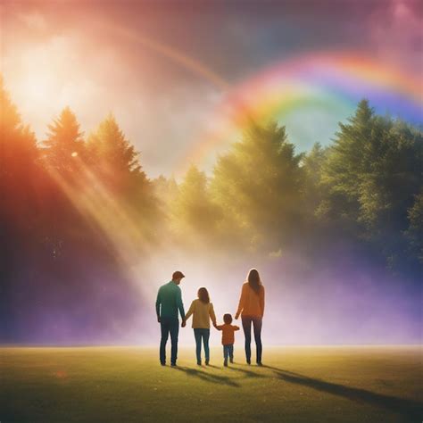 Premium AI Image | Happy family and handpainted rainbow illustration