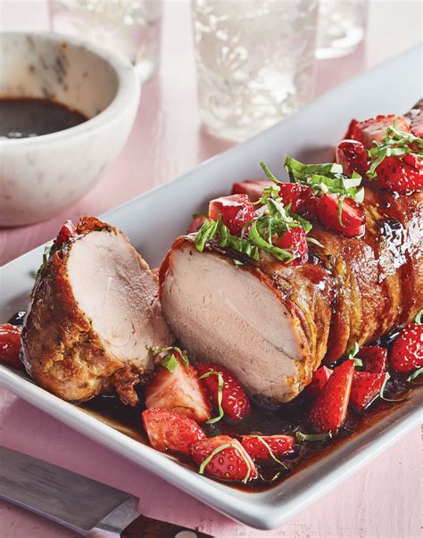 Prosicutto-Wrapped Pork Tenderloin with Balsamic Sauce & Strawberries Recipe