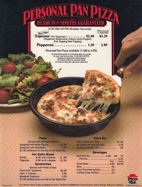 Pizza Hut menu, 1983 : r/80s