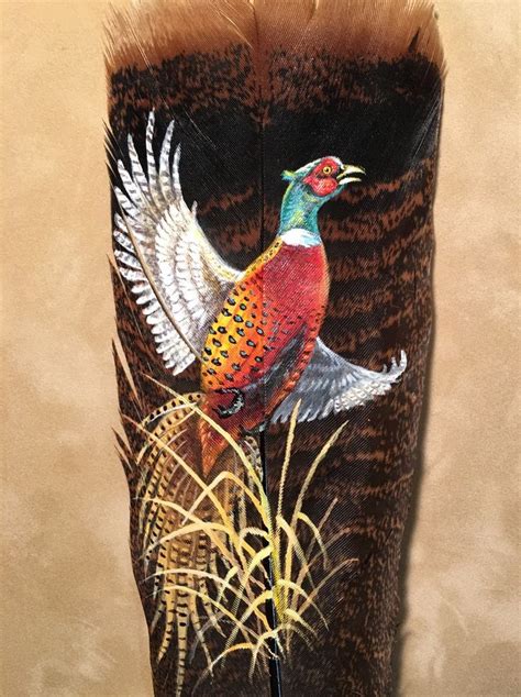 Original pheasant painting on turkey feather by Rick Morkel | Kunst