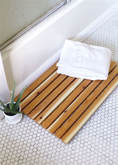 DIY Cedar Bath Mat | Rental home decor, Cedar bath mat, Bath mat diy