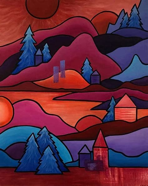 Acrylic Landscape Painting 3 Mountain Sunrise/Sunset | Etsy