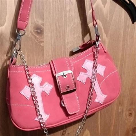 y2k Aesthetic Red / Pink Cross Vegan Leather... - Depop