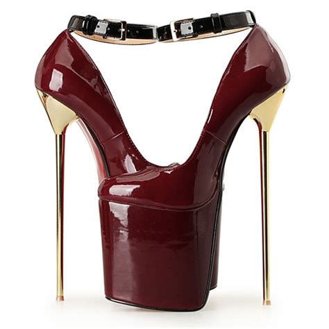 Burgundy Patent Leather Platforms Gold Metal Sexy Stiletto Mens High ...