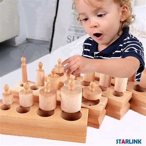 Montessori Knobbed Cylinder Socket Montessori Materials Wooden ...