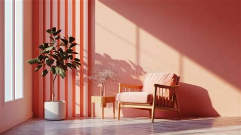 Aesthetic Minimalist Room Interior with a Cozy Armchair. Peach Fuzz ...