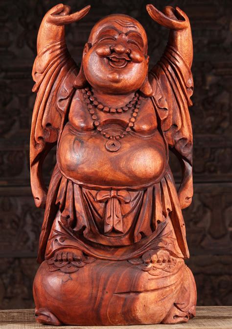 SOLD Wood Fat & Happy Standing Buddha Statue 32" (#116bw52a): Lotus ...