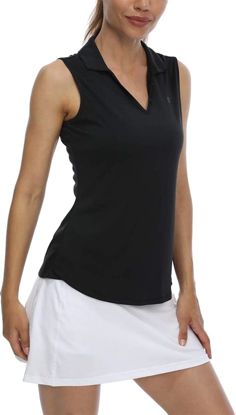 LastFor1 Women's Sleeveless Polo Golf Shirts Quick Dry 50+ UV Protection V-Neck with Collar ...