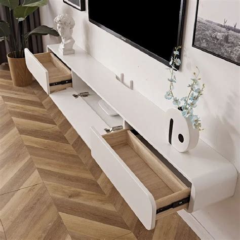 Wood Floating TV Cabinet, White | Floating tv cabinet, Condo interior ...