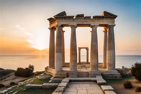 Premium Photo | The temple of poseidon at sunset