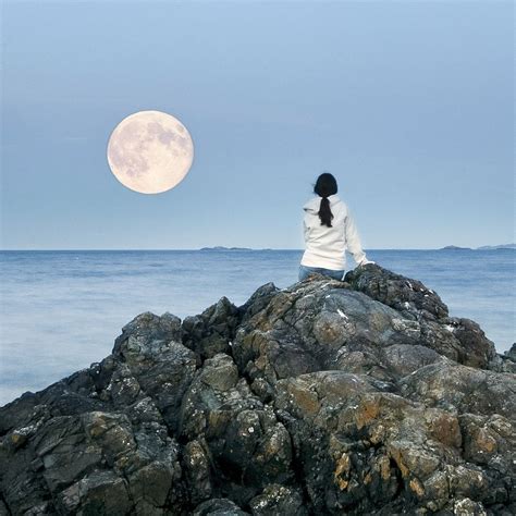 Full Moon, Moon, Girl, Watching, Ocean, Nature, Viewing Moon Poems ...