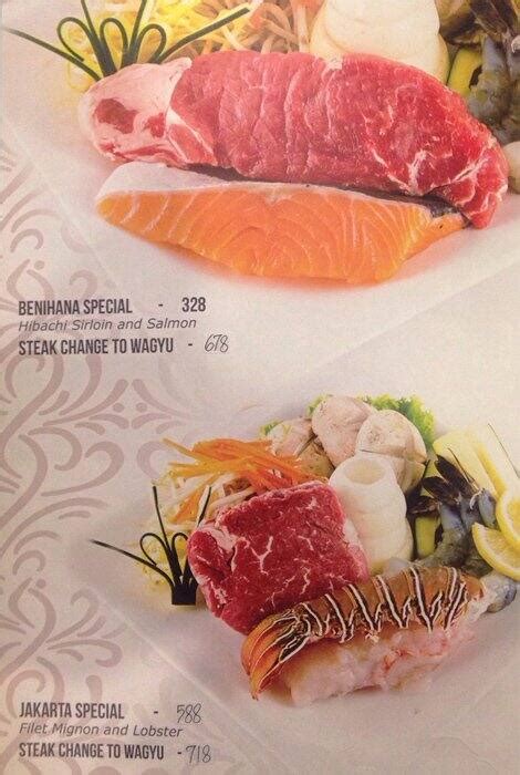 Menu at Benihana restaurant, Jakarta, Plaza Indonesia