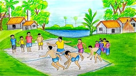 How To Draw A Scenery Of Kabaddi Games Step By Step Youtube | Drawing scenery, Drawings, Art ...